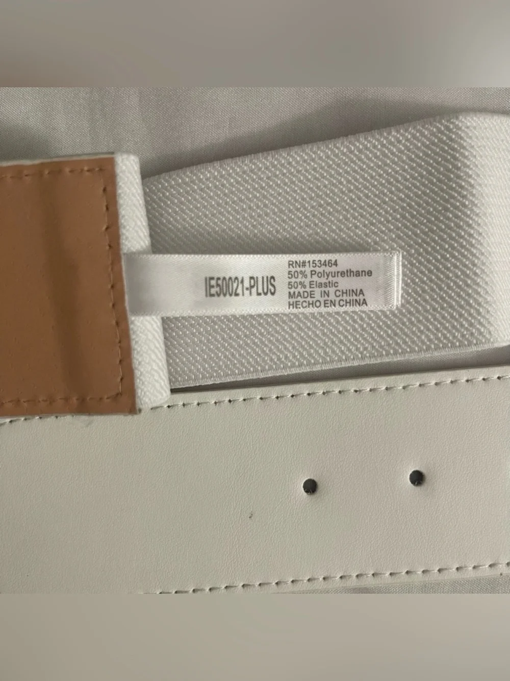 Plus size white PU leather gold tone square buckle elastic waistband belt